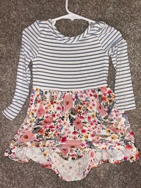 Little Sleepies White & Grey Striped Top with Pink Floral bodysuit dress